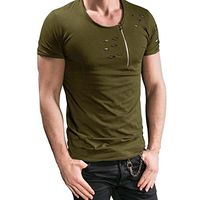 Howstar Men Tees Zipper Holes Slim Short Sleeve Fitness T Shirt (2XL, Green)