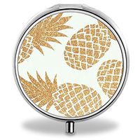 IMLONE Pill Organizer, Customized Glitter Pineapple Pill Boxes with 3 Components for Purse