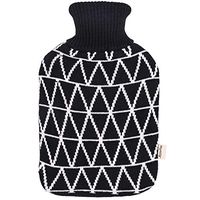 HomeTop Large 2 Liter Soft Classic Diamond Check Hot Water Bottle Knit Cover - ONLY Cover (2 L) (Black)