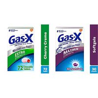 Gas X Chewable Extra Strength Tablets for Fast Gas and Bloating Relief, Cherry Flavor, 72 Count & Gas-X Maximum Strength Softgels for Fast Gas Relief, 30ct