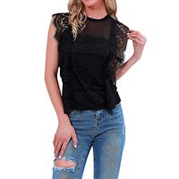 Tops in Women Clothing BXzhiri Women Lace Sleeveless Perspective Sweatshirt Pullover Blouse Shirt Tee Black