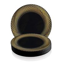 Elegant Disposable Plastic Dessert Plates 120 Pcs - 7.5" Heavy Duty Fancy Black with Gold Swirl Salad Plates - Reusable Bulk Appetizer Cake Plates For Wedding, Easter, Birthday Party & All Occasions