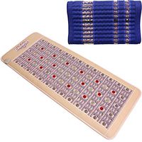 GemsMat - Leon- Far Infrared Amethyst Jade Tourmaline Crystal Heat Stone Mat (60"L x 24"W) -Isabella Memory Foam Blue Pillow Combo - Red Light 16 Photon FIR Therapy -FDA Reg Manufacturer- Heating Pad