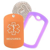 Seizures Medical Alert ID Necklace with Copper Tag, Purple Silencer, and 30'' USA Chain - 154 Color Choices