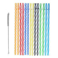 Senfhome Reusable Plastic Straws, 25 Pieces 9Inch L x 8mm W, Colorful Thick Replacement Drinking Straws for 30 oz & 20 oz Yeti, RTIC, Mason Jar, Starbucks with Cleaning Brush.
