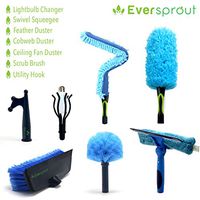 EVERSPROUT Total Kit | Scrub Brush, Light Bulb Changer, Utility Hook, Swivel Squeegee, 3X Microfiber Duster Head Attachments: Cobweb, Flexible Ceiling Fan, Feather (Pole Sold Separately)