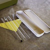 pzkwmfv 6Pcs Super Valuable Suit Cartoon Bear Stirring Reusable Glass Drinking Straws Pipe with Cleaning Brushes - Extra Long