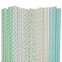 Biodegradable Paper Straws Mix, Mint Green Light Blue, Polka Dot (100)