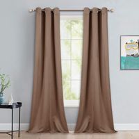 NICETOWN Light Reducing Grommet Curtains - Tripe Woven Textured Soft Curtain Panels for Living Room Window Treatment Drapes (2 Panels, W42 x L90, Cappuccino)