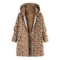 Womens Oversize Vintage Floral Print Fleece Coats Hooded Zipper Down Jackets Cotton and Linen