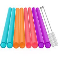 Extra Wide Reusable Smoothie Straws, Great for Bubble Tea, Boba Tea and Milkshakes, 10.25 Inches Long, 10 Pieces Jumbo Eco Friendly Plastic Straws with 2 Cleaning Brushes, BPA Free 