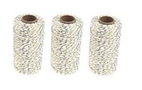 3 Rolls 2mm Two-Color Gold Wire Combined Cotton Thread 109 Yards/Roll String Durable Rope for Gardening Decoration DIY Crafts and Gift Wrapping (Gold Wire + White)