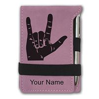 Mini Notepad, Sign Language I Love You, Personalized Engraving Included (Pink)
