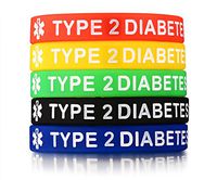 PJ Jewelry Type 2 Diabetes Medical ID Alert Awareness Silicone Bracelet Wristband Sports Band for Men,5Pcs