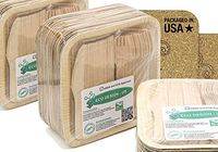 Party Pack of 225 Eco-Friendly Dinnerware - 75 Disposable 8" Square Palm Leaf Plates, 75 Wood Forks, 75 Wood Knives