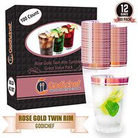 100 Premium 12oz Rose Gold Twin Rim Clear Plastic Cups - Double Rose Gold Trimmed Hard Plastic Tumblers Set, Disposable Plastic Cups, Elegant Rose Gold Rimmed Wedding Cups, Reusable Fancy Party Cups