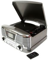 GPO Memphis Record Player Retro Music Centre - Vinyl Turntable, CD, FM Radio, USB (Silver)