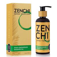 ZenChi Esan Lemongrass Massage Oil w/Aromatherapy Essential Oils Eucalyptus, Spearmint, Black Pepper, Peppermint, Rosemary, Patchouli - Gift Box & Pump Included (8.5 oz)