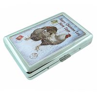 Metal Silver Cigarette Case Vintage Poster D-044 Happy Chickens Lay More Eggs, Rooster Vintage