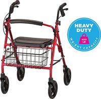NOVA Medical Products Mack Bariatric Rollator Walker, 400 lb Weight Capacity, Heavy Duty with Extra Wide Seat, 23” Seat Height, Red