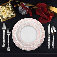 Set of 32 Disposable Dinner Plates Bundle Combo | Premium Quality Firm White Plastic | Elegant Rose/Gold Designed Rims | Bulk Qty 16x 10.25'' Dinner Plates + 16x 7.25'' Salad Plates