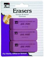 Charles Leonard Pink Pencil Eraser, 3 Count (80793)
