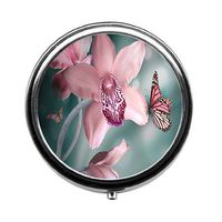 Pink flowers and butterflies Custom Fashion Round Pill Box Medicine Tablet Holder Wallet Organizer Case for Pocket or Purse