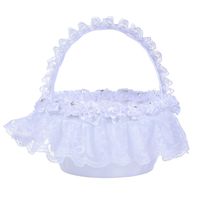 Icocol Bridal Flower Girl Basket Ring Bearer Wedding Ceremony Party Decoration with Silk Ribbon (A)