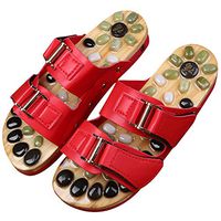 Acupressure Reflexology Foot Massagers Slippers Double Buckle Jade Magnet Massage Promote Blood Circulation HMYH,Red,3940