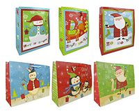 Set of 6 Jumbo Christmas/Holiday Gift Bags Giant Paper 24"x18"x7" Santa, Snowman, Penguin Designs!