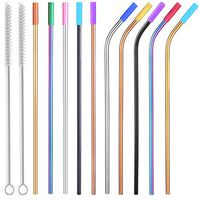 ALINK Colored Stainless Steel Straws with Silicone Tips, 10.5" Long Reusable Gold/Rose/Black Metal Straws for 20 30 OZ Yeti Tumbler, RTIC, Tervis, Starbucks, Mason Jar, Set of 10 with Cleaning Brush