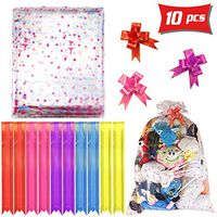 Hslife 10 Pack Love Pattern Clear Basket Bags with 10 Pull Bows in 5 Colors, Large Clear Cellophane Wrap for Teddy Bear Baskets & Gifts, 3.2 Mil, 28''x40''