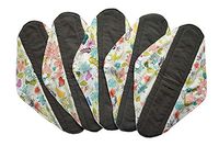 5 Pieces Charcoal Bamboo Mama Cloth/Menstrual Pads/Reusable Sanitary Pads (Bloom, Overnight (14 inch))