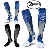 2/4 Pairs Compression Socks, 20-30 mmHg Medical&Althetic Nursing Running Compression Socks for Men Women Marathon, Faster Recovery, Better Blood Circulation (1Pair Blck+1Pair Blue, L/XL)