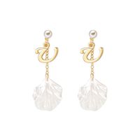 Sunhusing Fine Simple Solid Color Alloy 26 English Alphabet Letters Shell Decor Pendant Drop Earrings(U)