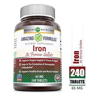 Amazing Formulas Ferrous Sulfate 65 Mg 240 Tablets -Iron As Ferrous Sulfate for Better Absorption- Supports Oxygen Supply to Tissues and Organs-Supports Healthy Brain and Muscle Function