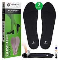 PureFit Shoe Insoles for Women, 2 Pairs Comfortable, Slim Soft Cushion Rebound PU Foam Shoe Inserts, Antibacterial Boot, Flat Sneaker Arch Support Insole, Relieve Foot Pain Fatigue (Black, S)