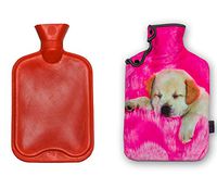 iColor 2L Rubber Hot Water Bottle with Soft Warm Flannel Cover Classic 2000ml 68oz Hot or Cold Water Bag Set Fit Pain Relief Hot Pack Therapy Home Outdoor (Pink Dog)