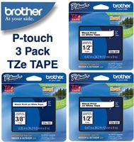 Brother Laminated Black on White Laminated Tape 3PACK (TZe-231 1/2" - 12mm) & (TZe-221 1 x 3/8" - 9mm)