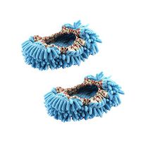 Microfiber Chenille Elastic Cuff Floor House Cleaning Mop Slippers Shoes Pair (Blue)