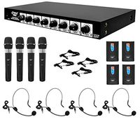 8 Channel Wireless Microphone System - Professional VHF Audio Mic Set with 1/4", XLR Jack - 4 Headset, 4 Clip Lavalier, 4 Handheld Mic, 4 Transmitter, Receiver - For Karaoke PA, DJ - Pyle Pro PDWM8700
