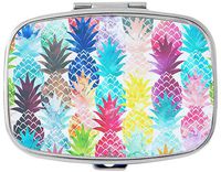 Colorful Pineapple Custom Silver Stylish, Slim Design Pill Box Holder，Rectangle Medicine Vitamin Organizer Pill case