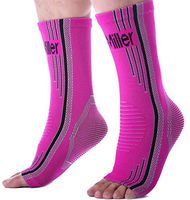 Doc Miller Ankle Brace Compression - 1 Pair Support Men Women Best Foot Sleeve Achilles Tendonitis Plantar Fasciitis Arthritis Fracture Reduces Swelling Pain Relief Orthopedic (Solid Pink, L)