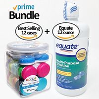 Contact Lens Solution & 12 Contact Lens Cases, Equate Brand Multi-Purpose Solution (12oz Bottle) Compare with Opti-Free Replenish, AND, Contact Lens Cases, Color Case, (Pack of 12)