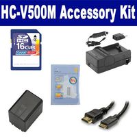 Panasonic HC-V500M Camcorder Accessory Kit includes: SDM-1529 Charger, HDMI3FM AV & HDMI Cable, ZELCKSG Care & Cleaning, SDVWVBK360 Battery, SD4/16GB Memory Card