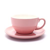 Coffeezone Latte Art Cup and Saucer, Latte & Cappuccino New Bone China, Mate for Coffee Shop and Barista (Glossy Pink, 10.5 oz)