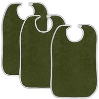 Terry Adult Reusable Bibs with Hook and Loop Closure, 18" x 30", Double Ply Knit, Extra Absorbent and Washable, Green, Pack of 3