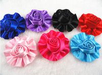 14 Pcs Satin The Ribbon Round Rose Flowers with The Appliques Craft DIY Wedding (Mix)