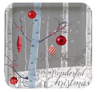 White Winter Christmas Square Banquet Dinner Plates - Official Party Supplies
