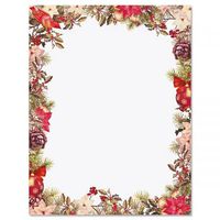 Pines and Berries Christmas Letter Papers - Set of 25 Christmas stationery papers are 8 1/2" x 11", compatible computer paper